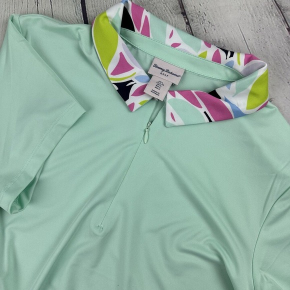 Tommy Bahama Golf Sleeveless Polo Shirt Women Large‎ Mint 1/4 Zip Floral Collar - Picture 1 of 9